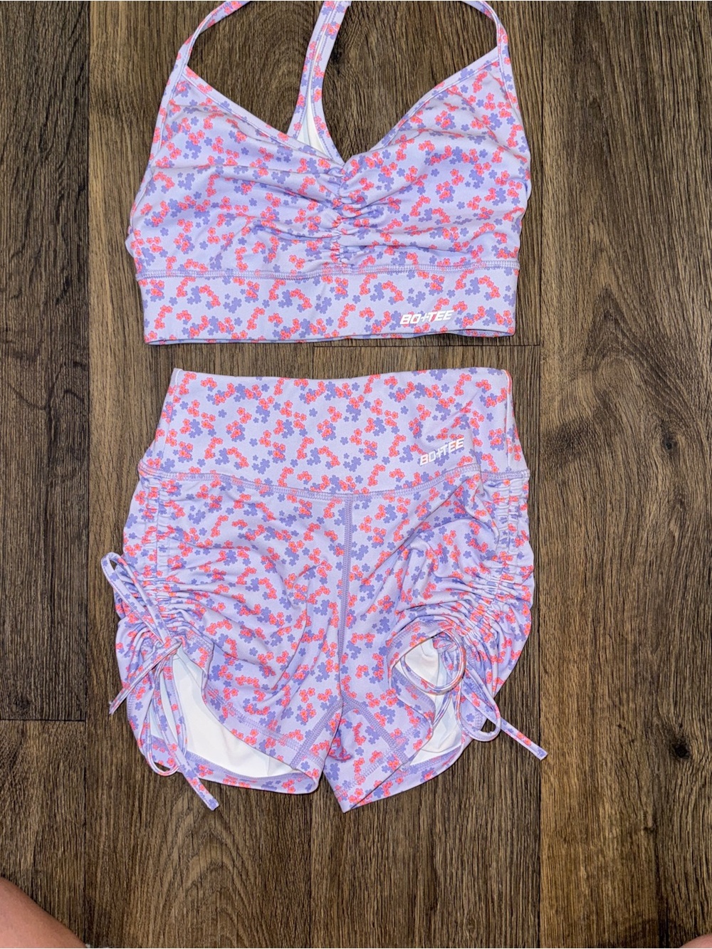 BO + TEE Lavender & Coral Floral Active Set - Sports Bra + Shorts